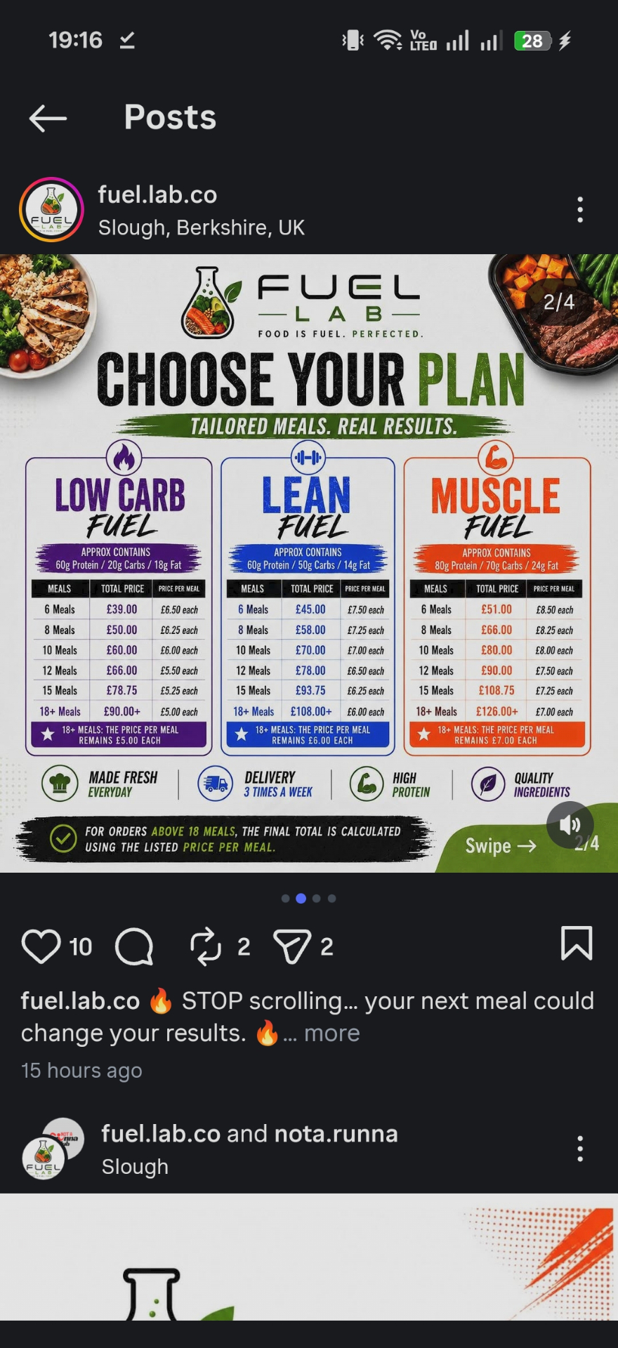 Fuel Lab meal pricing